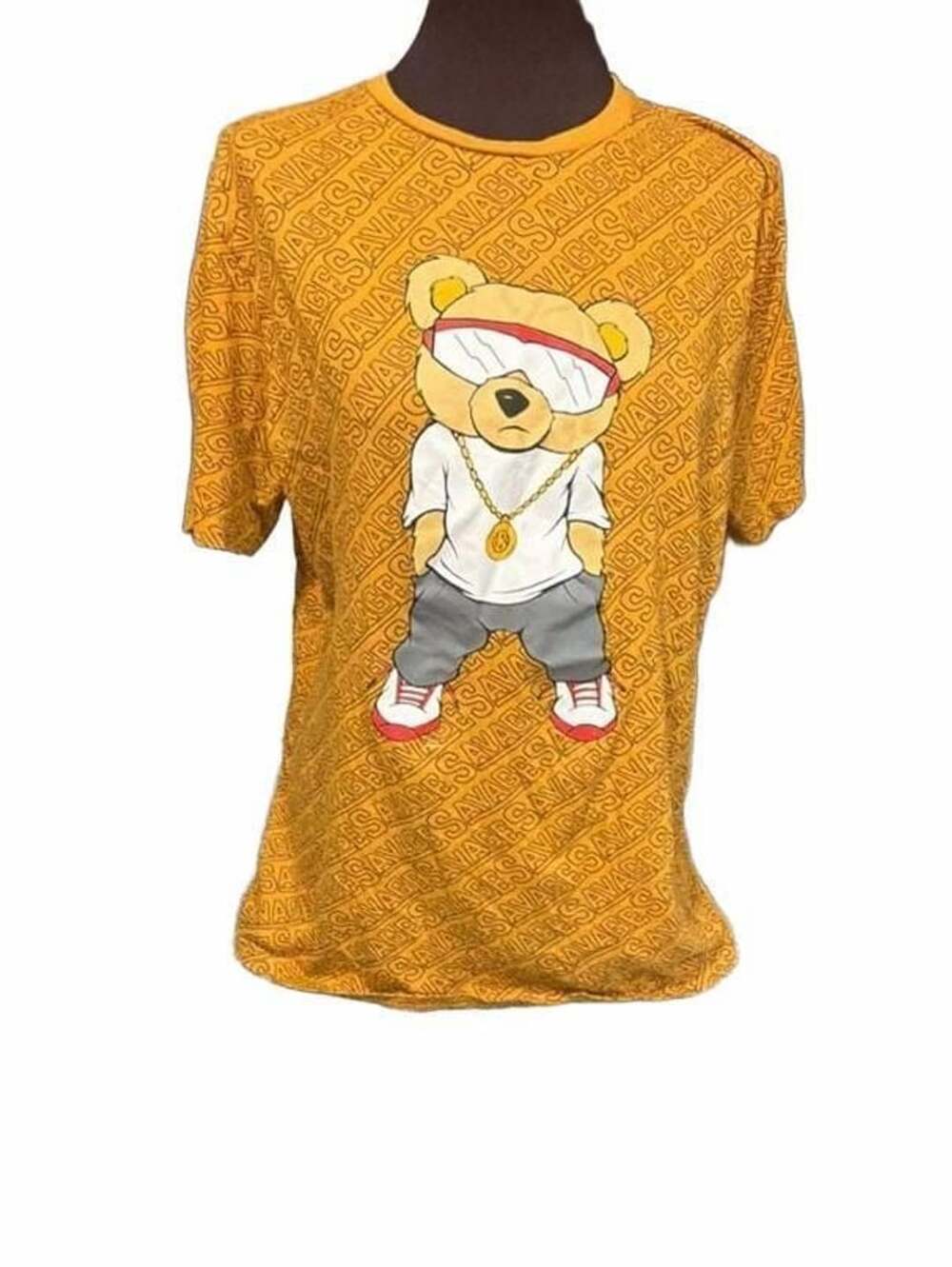 Eighty Eight Brand Launder Yellow Hustle Savage Bear All-Over Print T-Shirt XL